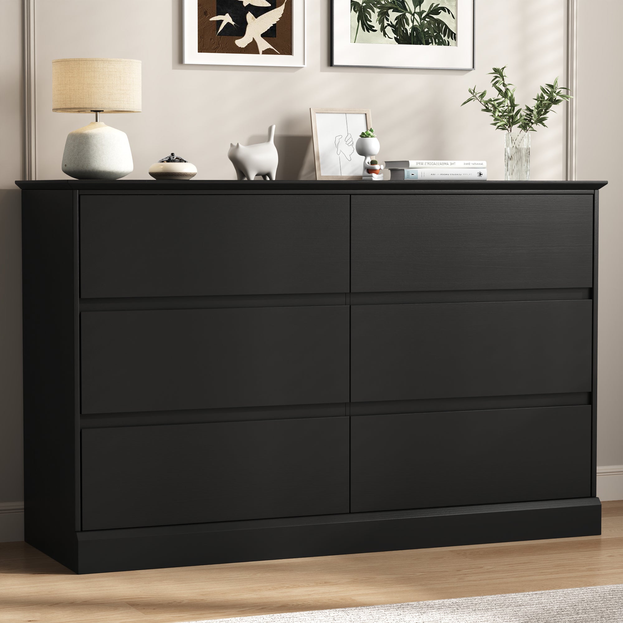 Black Dresser 6 Drawer Dresser Chests of Drawers Wood Storage Side Lar