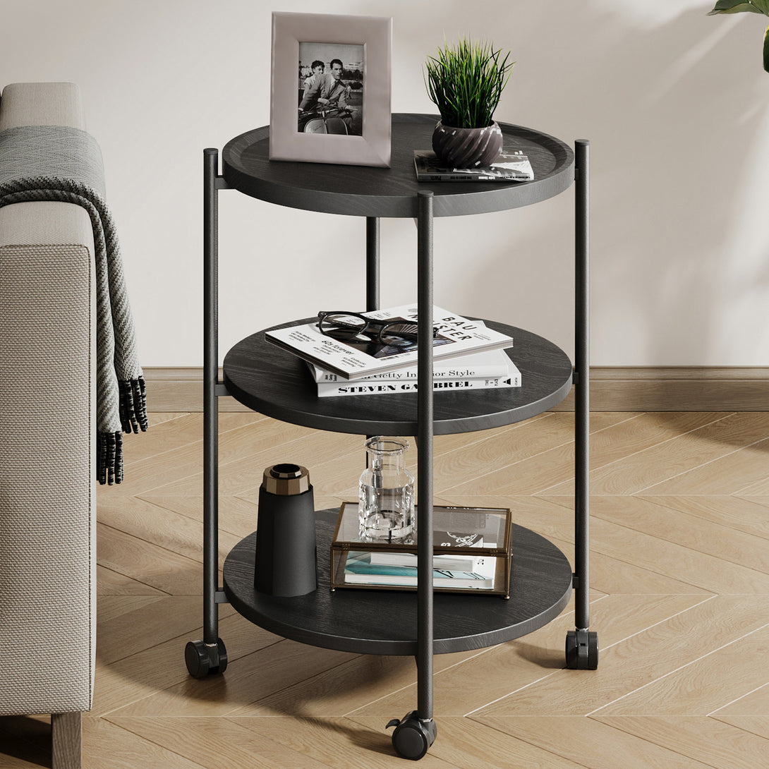 End Side Table, 3-Tier Coffee Table Small Round Table, Narrow Nightstand for Living Room Bedroom Outdoor