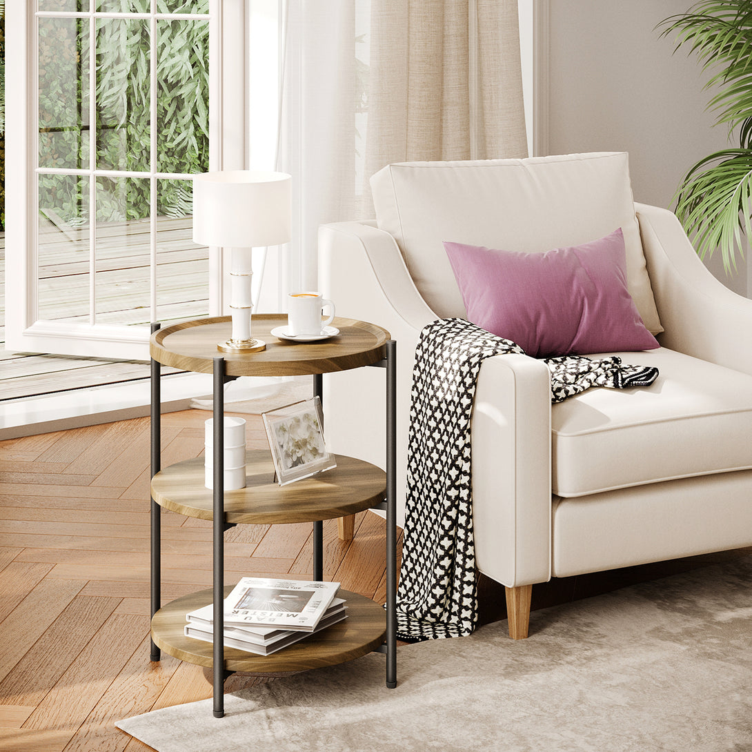 End Side Table, 3-Tier Coffee Table Small Round Table, Narrow Nightstand for Living Room Bedroom Outdoor