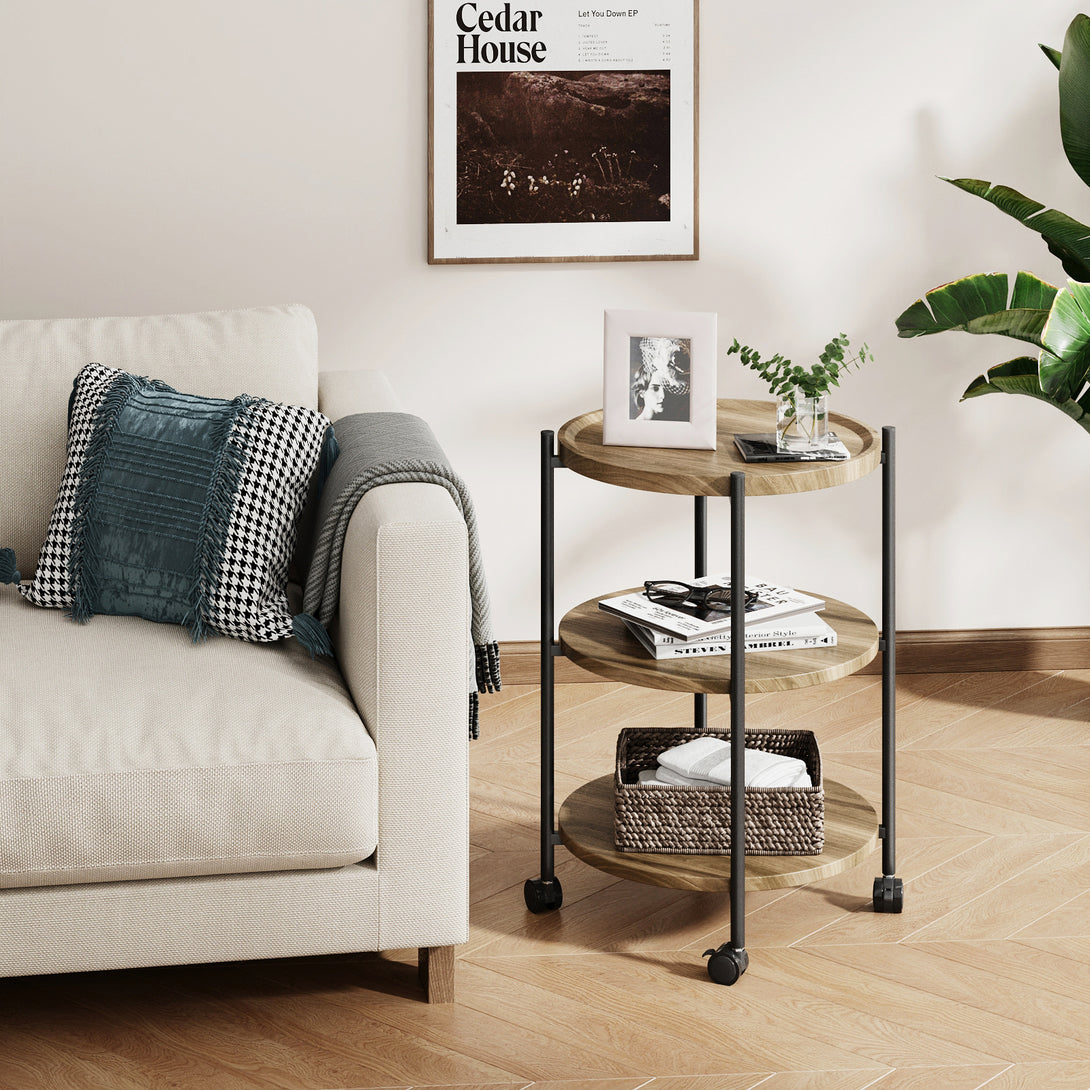 End Side Table, 3-Tier Coffee Table Small Round Table, Narrow Nightstand for Living Room Bedroom Outdoor