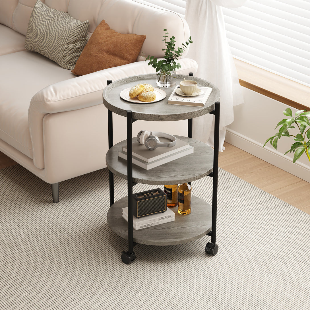 End Side Table, 3-Tier Coffee Table Small Round Table, Narrow Nightstand for Living Room Bedroom Outdoor