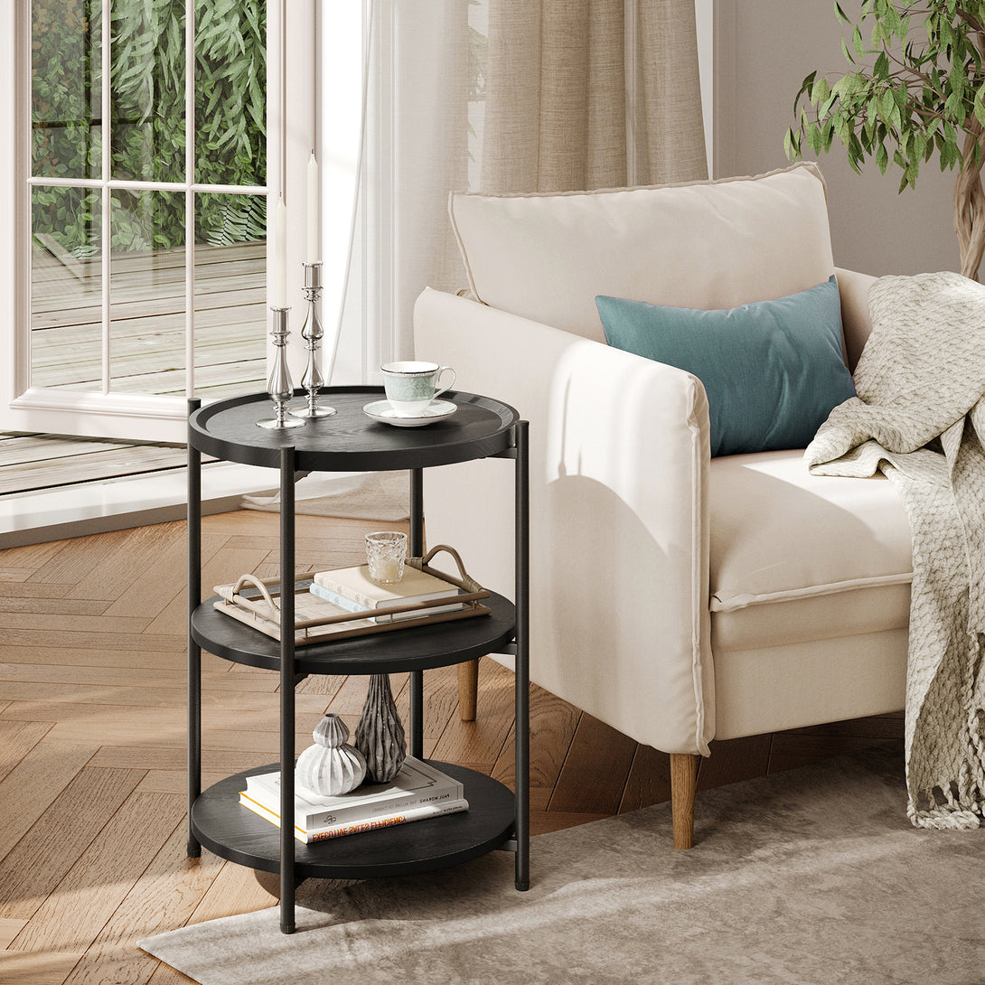 End Side Table, 3-Tier Coffee Table Small Round Table, Narrow Nightstand for Living Room Bedroom Outdoor