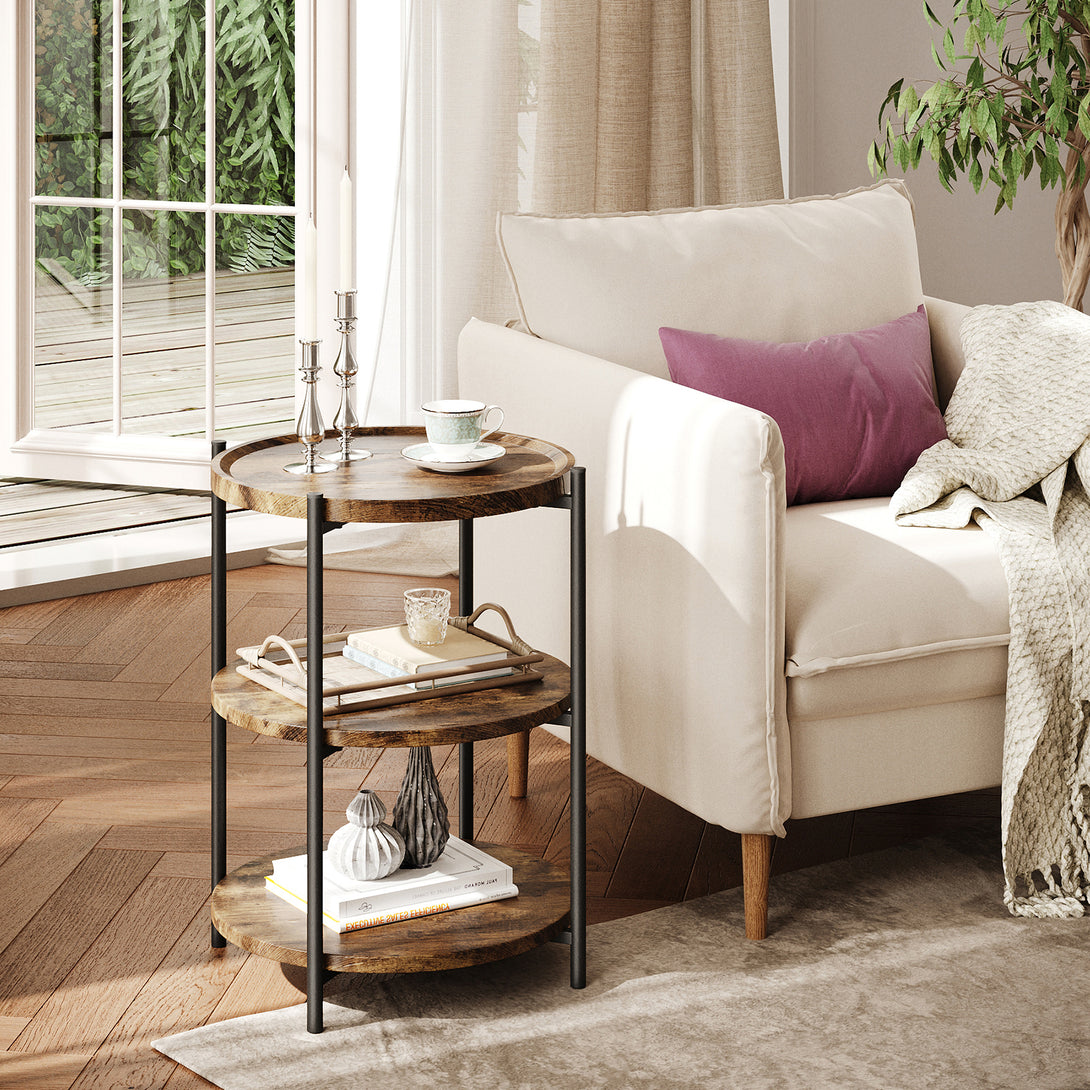 End Side Table, 3-Tier Coffee Table Small Round Table, Narrow Nightstand for Living Room Bedroom Outdoor