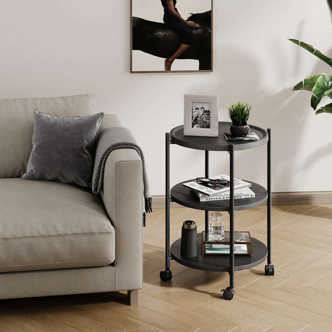 End Side Table, 3-Tier Coffee Table Small Round Table, Narrow Nightstand for Living Room Bedroom Outdoor