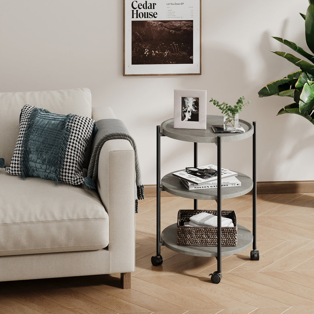 End Side Table, 3-Tier Coffee Table Small Round Table, Narrow Nightstand for Living Room Bedroom Outdoor