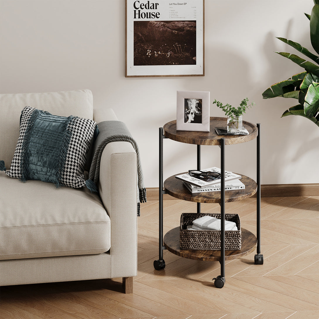 End Side Table, 3-Tier Coffee Table Small Round Table, Narrow Nightstand for Living Room Bedroom Outdoor