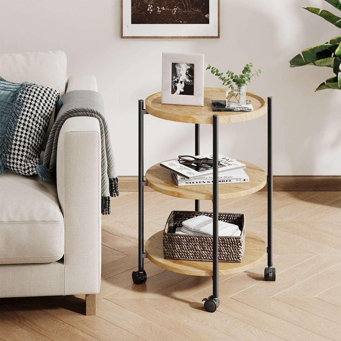 End Side Table, 3-Tier Coffee Table Small Round Table, Narrow Nightstand for Living Room Bedroom Outdoor