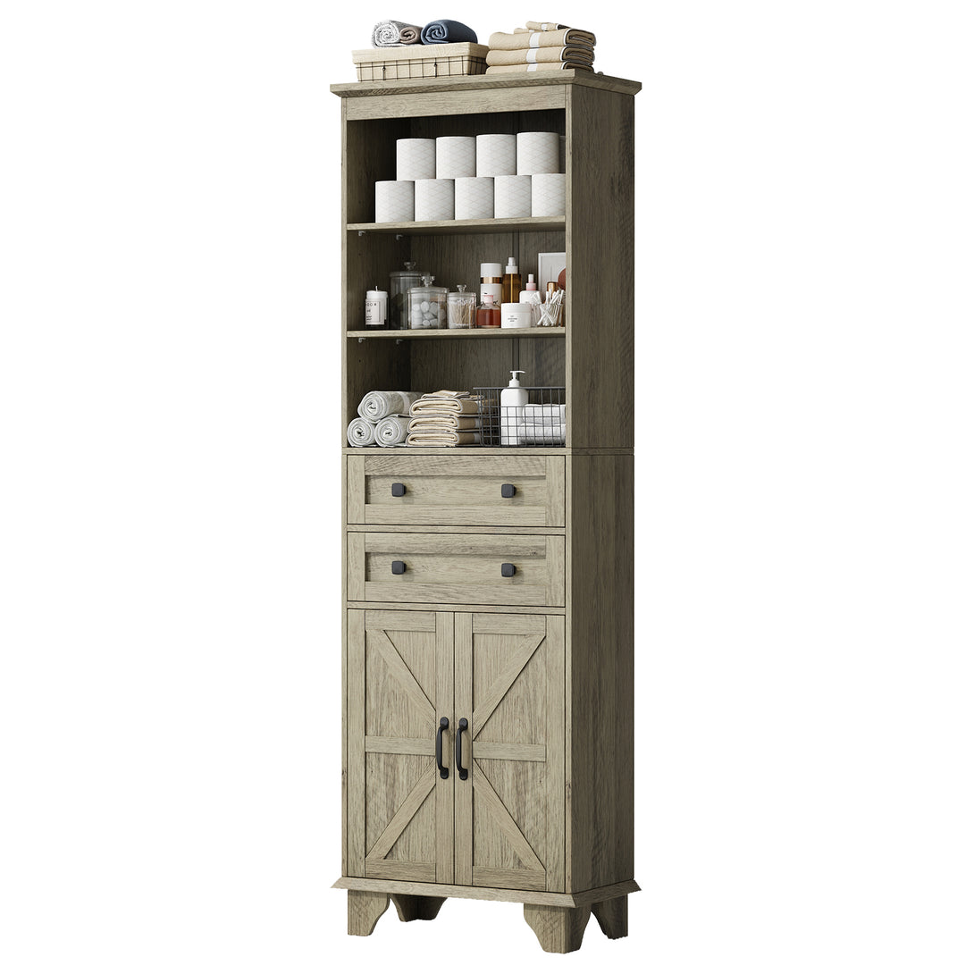 IDEALSOUL Tall Bathroom Storage Cabinet, 72" Farmhouse Storage Cabinet with 2 Drawers, Adjustable Shelves & Barn Door, Cabinet for Bathroom, Living Room, Kitchen
