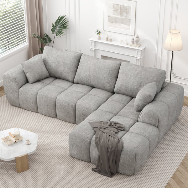 101" Sectional Sofa with Back Cushion,Modern L-Shaped Modular Cloud Couch,Unique Chenille Fabric Couches and Sofas for Living Room Bedroom,Compression Sofa No Assembly Required(Light Gray)