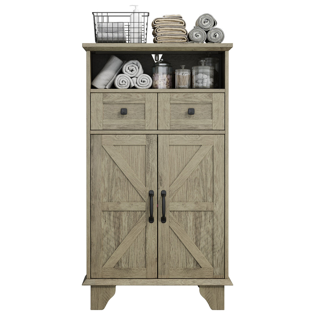 Bathroom Storage Cabinet with Doors and Drawers, Farmhouse Bathroom Floor Cabinet freestanding with Adjustable Shelf, 41.3"H Bathroom Organizer