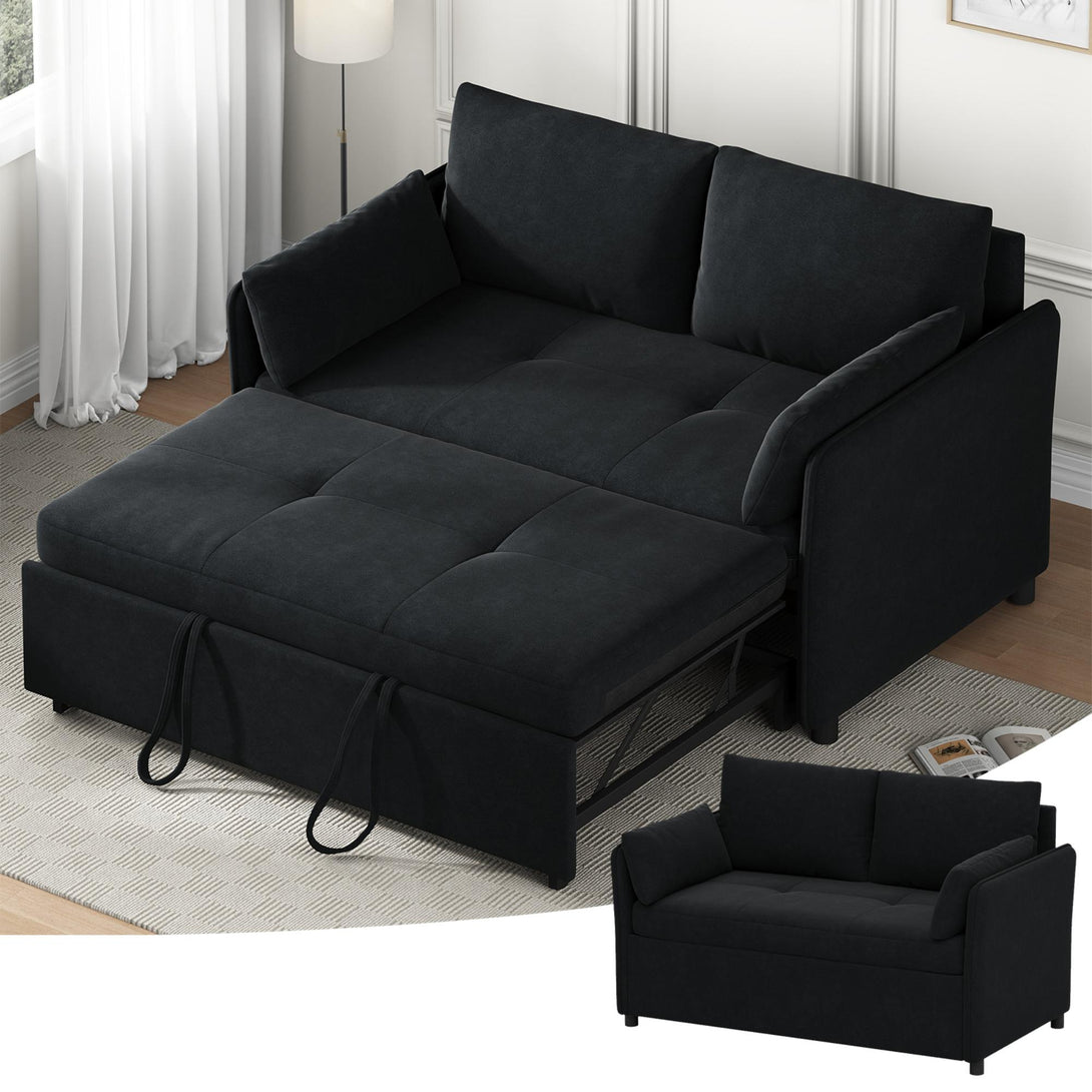 3 in 1 Convertible Sleeper Sofa Bed, 53" Folding Pull Out Couch with Adjustable Backrest, Futon Loveseat Couches with Side Pocket for Living Room