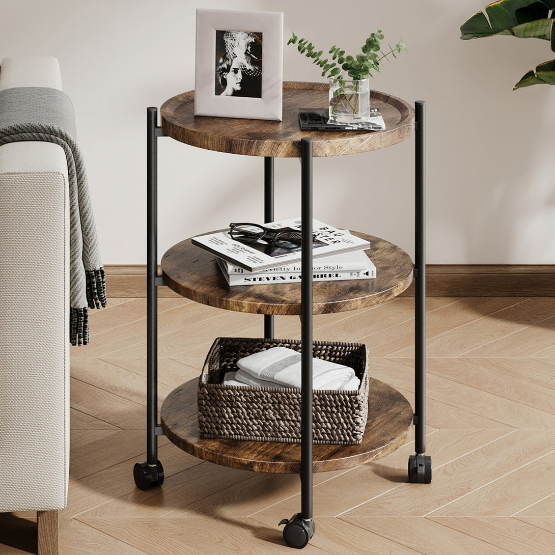 End Side Table, 3-Tier Coffee Table Small Round Table, Narrow Nightstand for Living Room Bedroom Outdoor