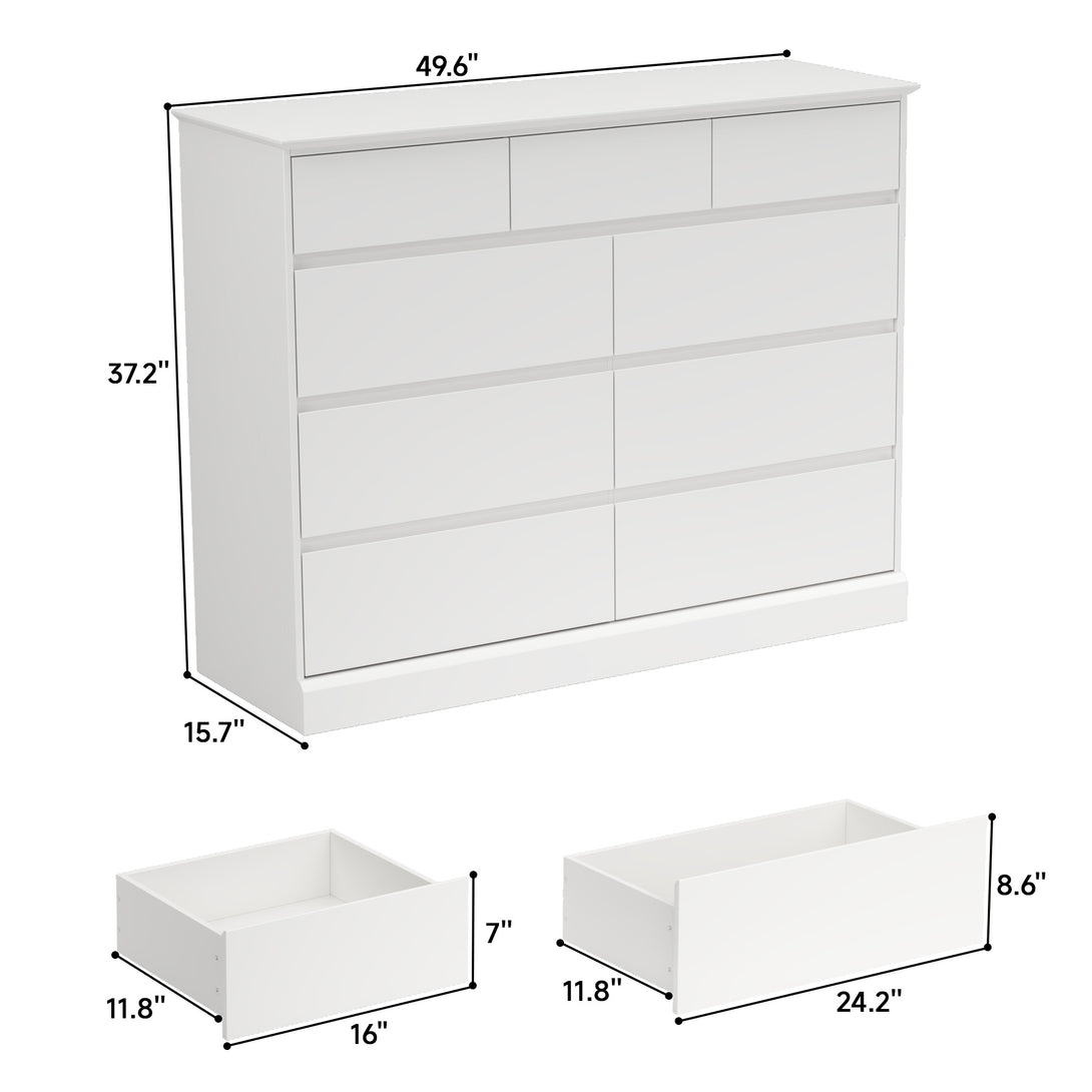 9 Drawer Dresser, White Chest of Deep Drawers, Modern Dressers with St