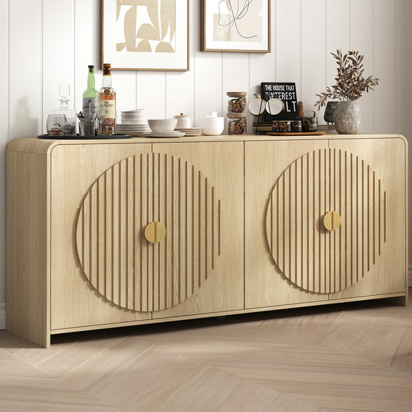 Sideboard Buffet Cabinet, 65" Large Sideboard Buffet Storage Cabinet, Modern Farmhouse Coffee Bar Station, Wood Kitchen Table with Adjustable Shelves and Doors for Kitchen, Dining Room, Natural