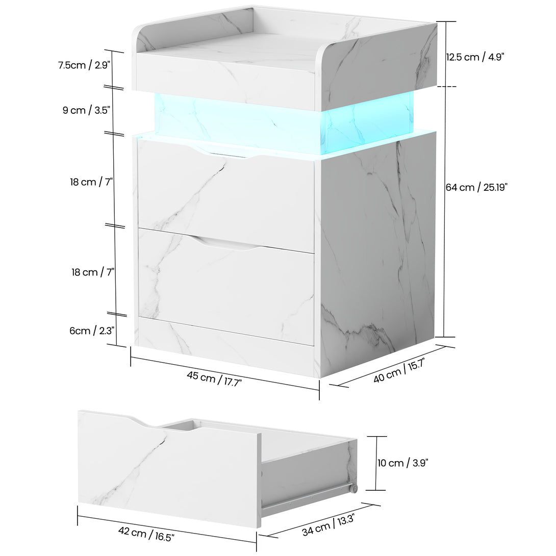 Nightstand with Charging Station, White Bedside Table LED Modern Night ...