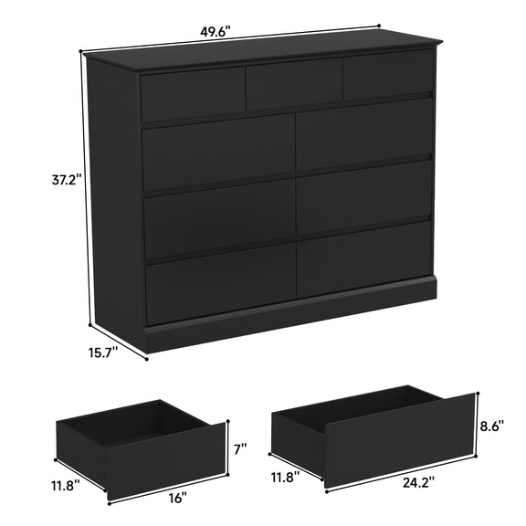 9 Drawer Dresser, Black Chest of Deep Drawers, Modern Dressers with St