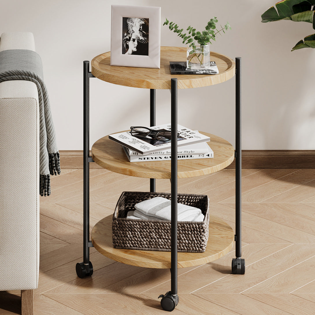 End Side Table, 3-Tier Coffee Table Small Round Table, Narrow Nightstand for Living Room Bedroom Outdoor