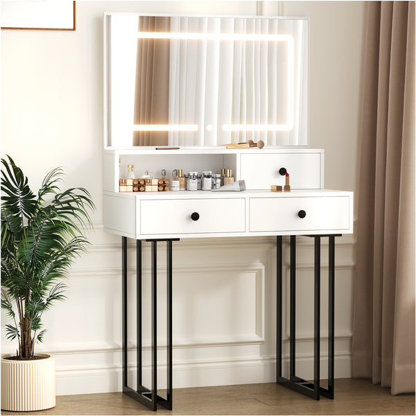 Vanity with Lights and Mirror, White Makeup Vanity Desk with Drawers Dressing Tables Dresser Desk for Girls Women Valentine's Day Gift