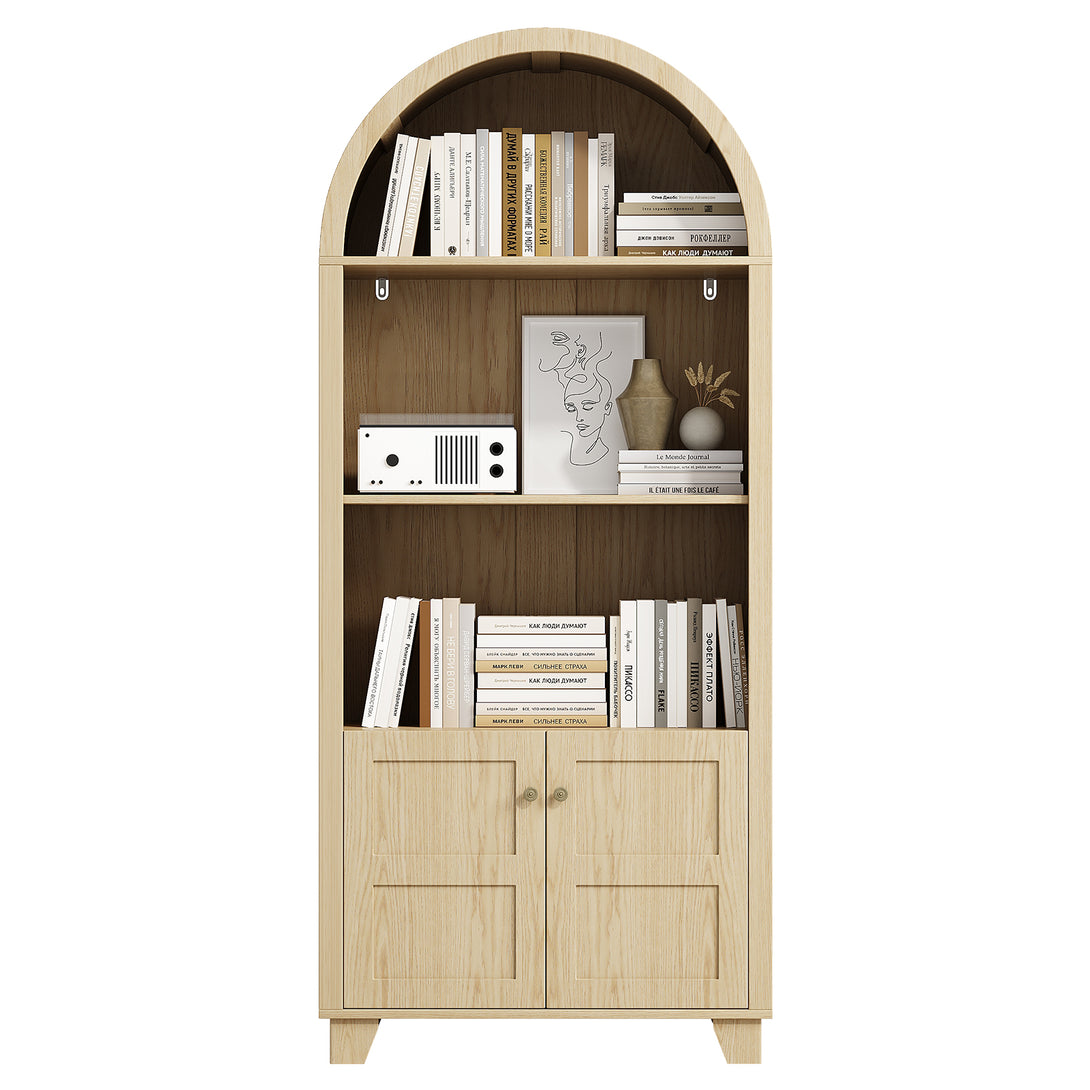 IDEALSOUL Arched Cabinet, 70-Inch Kitchen Pantry Storage Cabinet, Open Shelf Storage Cabinet with 2 Doors and 5 Shelves