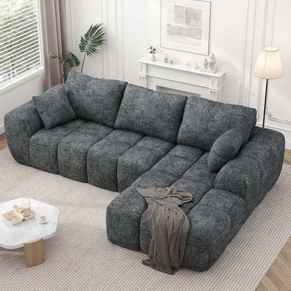 101" Sectional Sofa with Back Cushion,Modern L-Shaped Modular Cloud Couch,Unique Chenille Fabric Couches and Sofas for Living Room Bedroom,Compression Sofa No Assembly Required(Deep Gray)