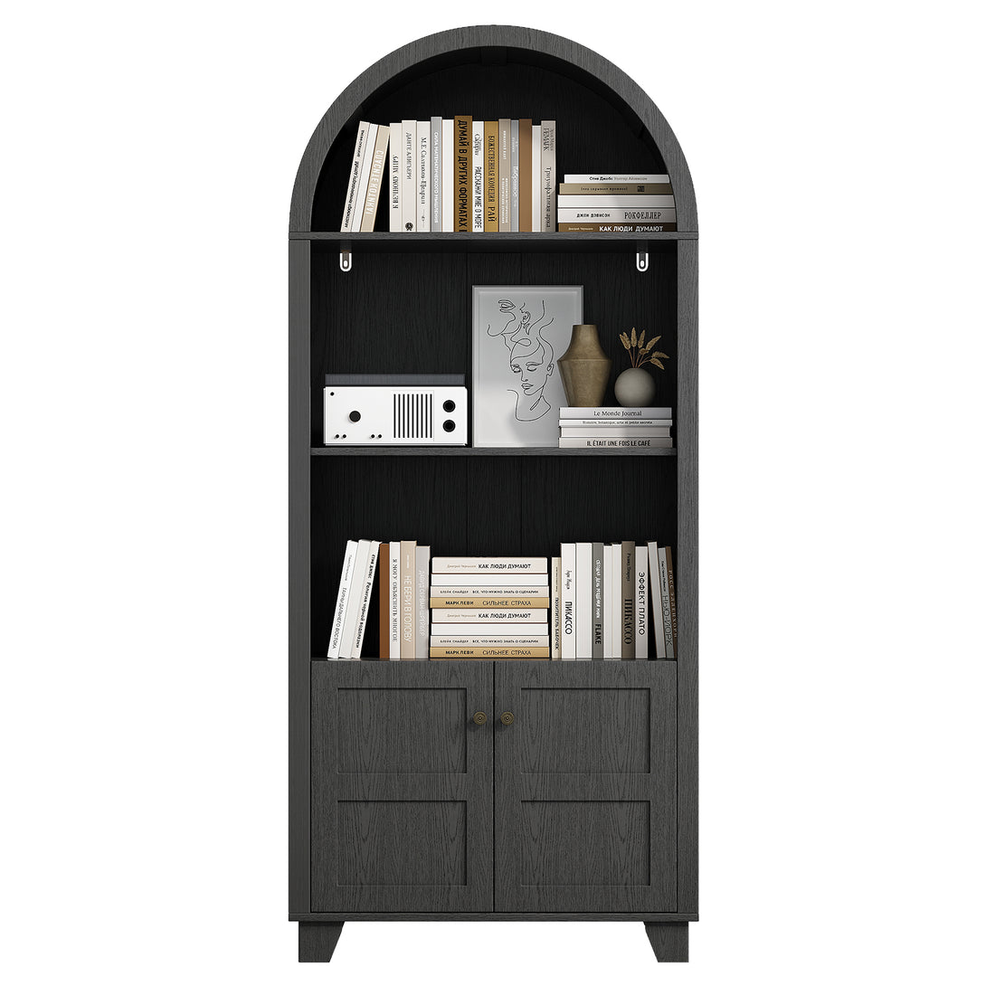 IDEALSOUL Arched Cabinet, 70-Inch Kitchen Pantry Storage Cabinet, Open Shelf Storage Cabinet with 2 Doors and 5 Shelves