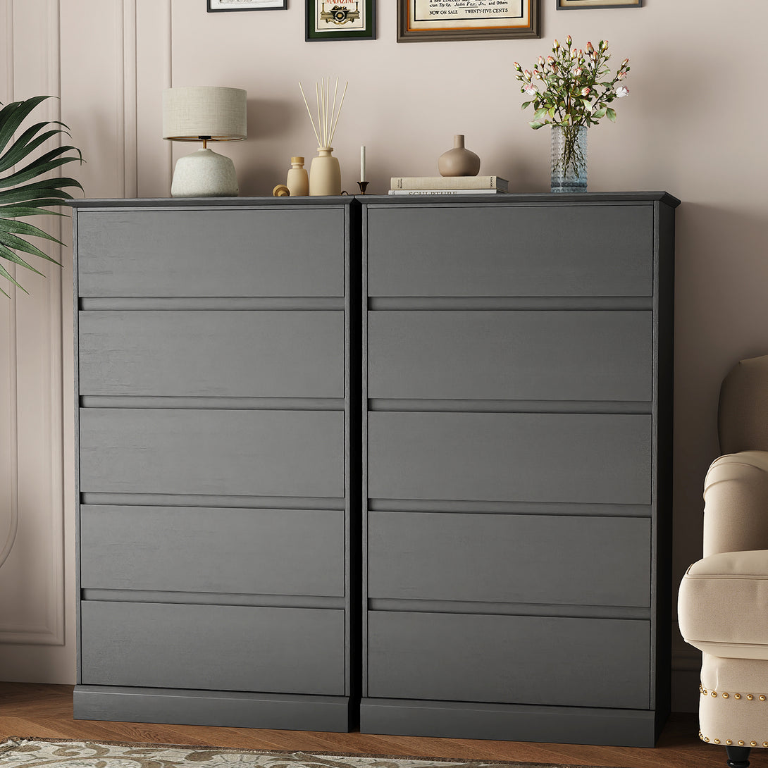Bedroom Dresser Black, 5 Drawer Dresser Chest of Drawers for Living Room Dressing Room Entryway