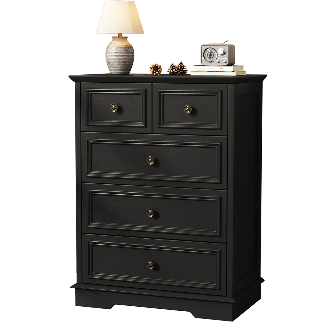 IDEALSOUL 5 Drawer Dresser for Bedroom, White Rustic Style Chest of Drawers, Retro Style 5 Drawer Dresser for Bedroom, Living Room, Bathroom