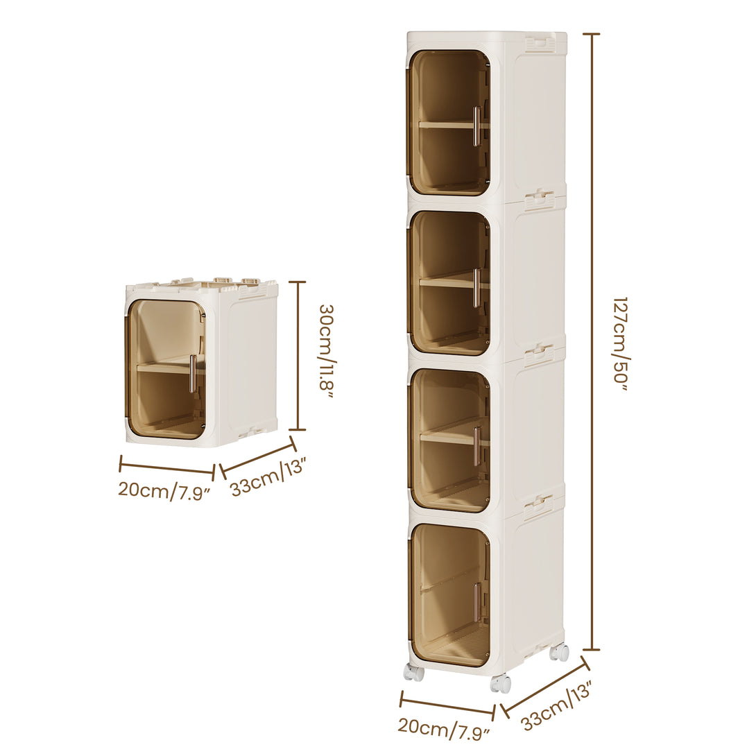 Narrow Storage Cabinet, Slim Bathromm Storage Cabinet With Wheels, Removable Partitions, Transparent Doors, Narrow Cabinet For Small Spaces, Bathroom, Bedroom, Living Room, Laundry