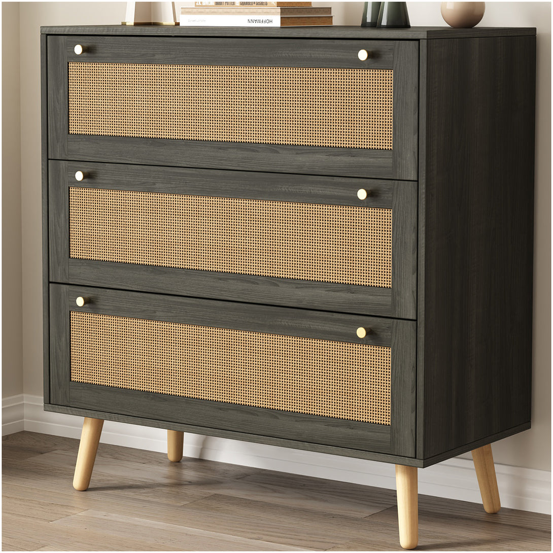 Dresser for Bedroom, Farmhouse Rattan Dressers, 3 Drawers Dressers Chest for Bedroom Hallway Living Room