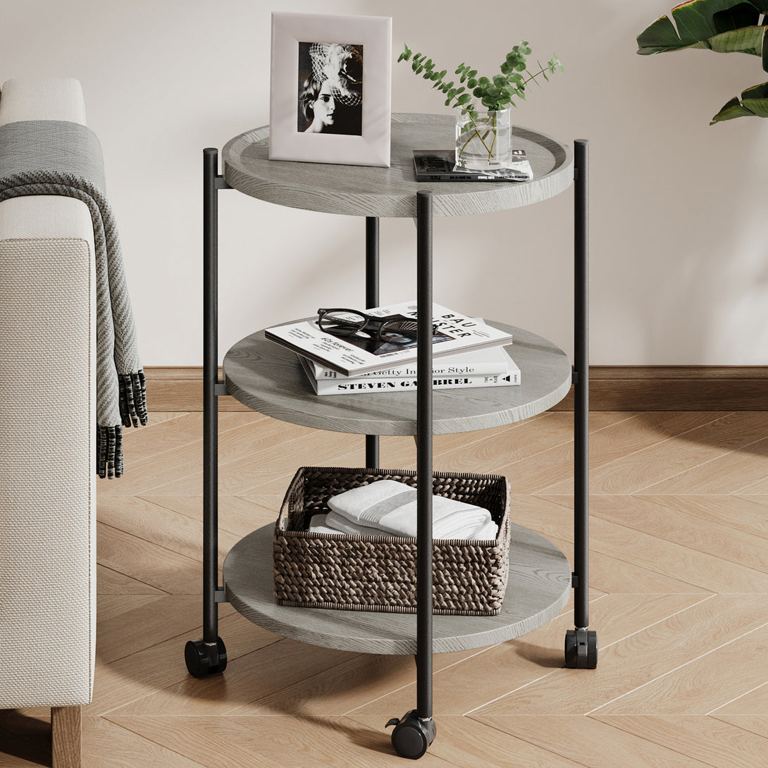 End Side Table, 3-Tier Coffee Table Small Round Table, Narrow Nightstand for Living Room Bedroom Outdoor