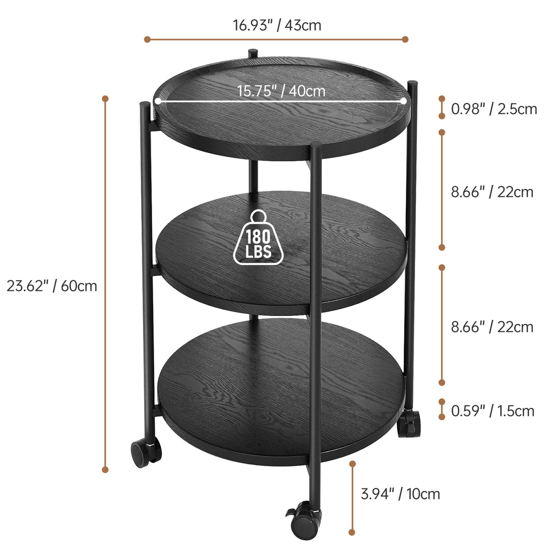 End Side Table, 3-Tier Coffee Table Small Round Table, Narrow Nightstand for Living Room Bedroom Outdoor