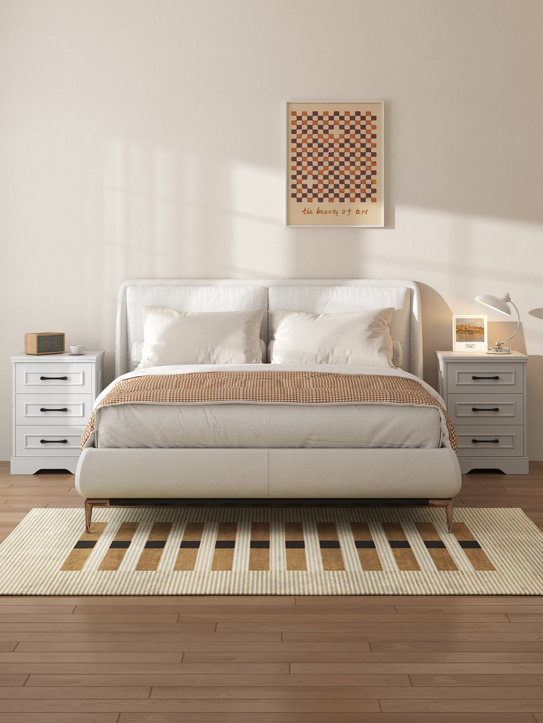 Nightstand for bedroom,White Farmhouse End Table with Charging Station,3 Drawers Storage