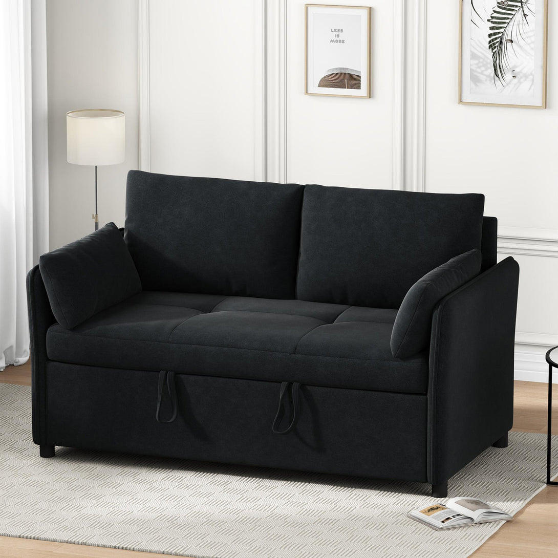 3 in 1 Convertible Sleeper Sofa Bed, 53" Folding Pull Out Couch with Adjustable Backrest, Futon Loveseat Couches with Side Pocket for Living Room