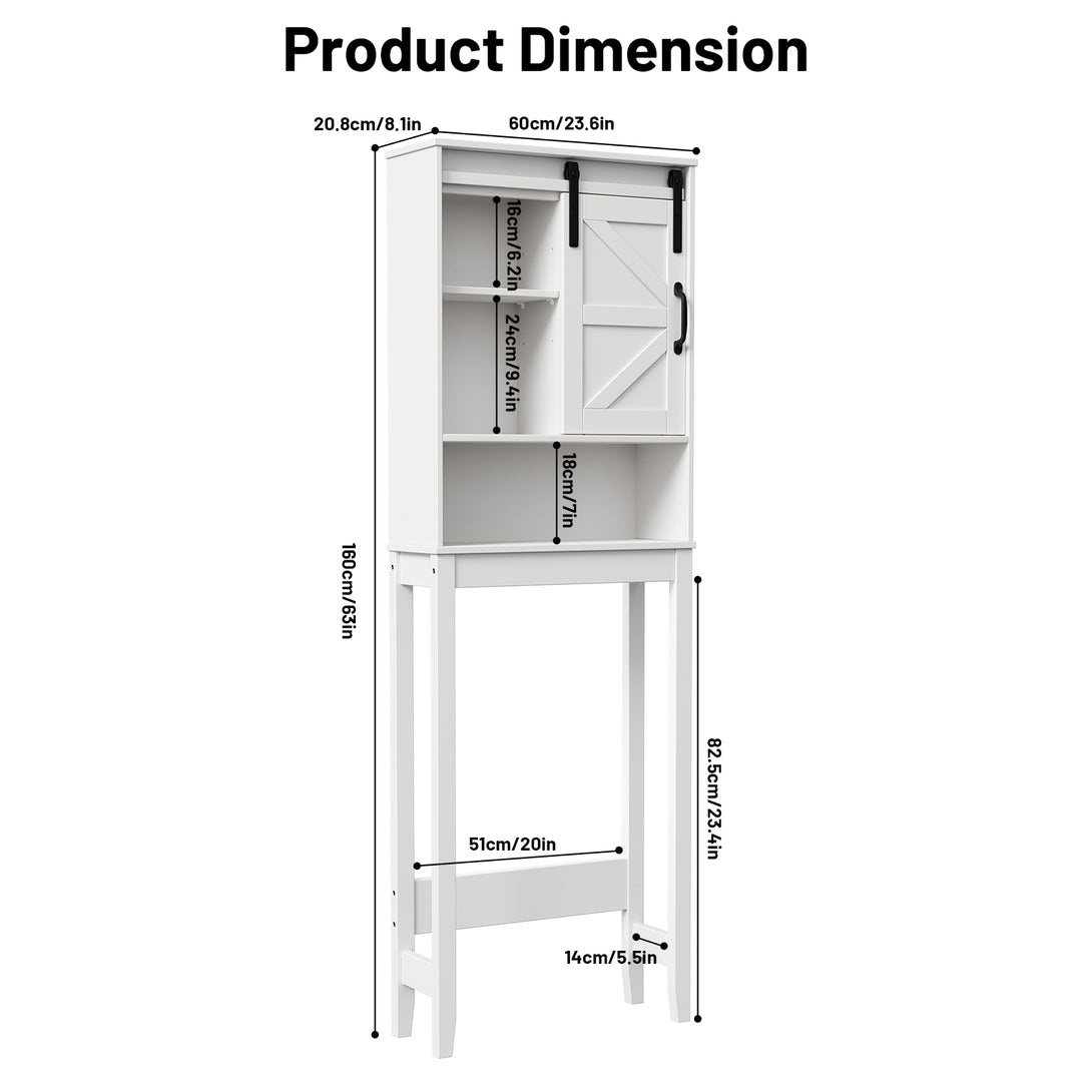 Over The Toilet Storage Shelves, Farmhouse Storage Shelves Over Toilet with Sliding Barn Door & Adjustable Shelves