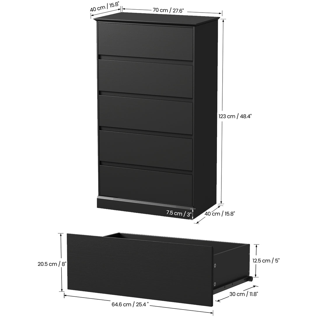 Bedroom Dresser Black, 5 Drawer Dresser Chest of Drawers for Living Room Dressing Room Entryway