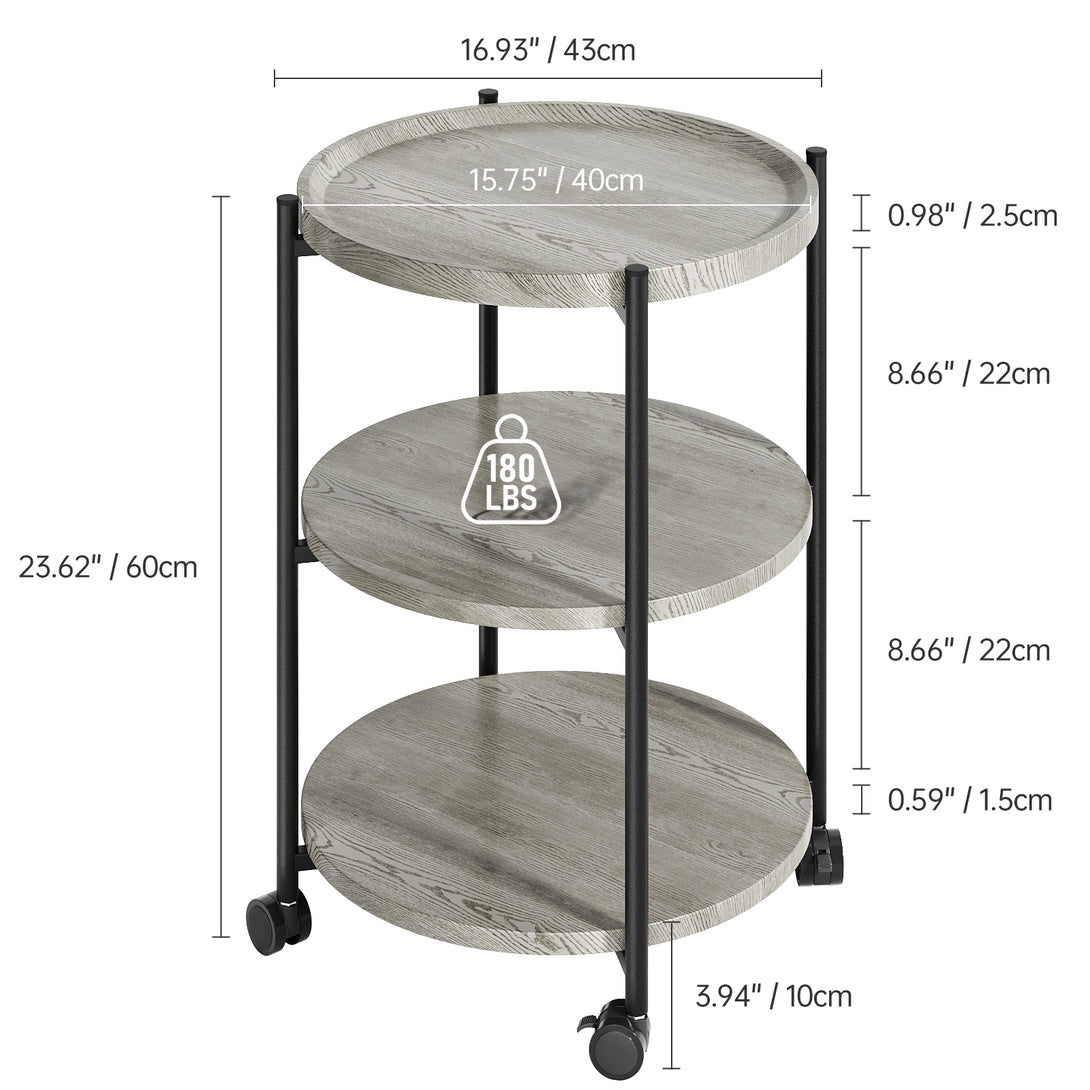 End Side Table, 3-Tier Coffee Table Small Round Table, Narrow Nightstand for Living Room Bedroom Outdoor