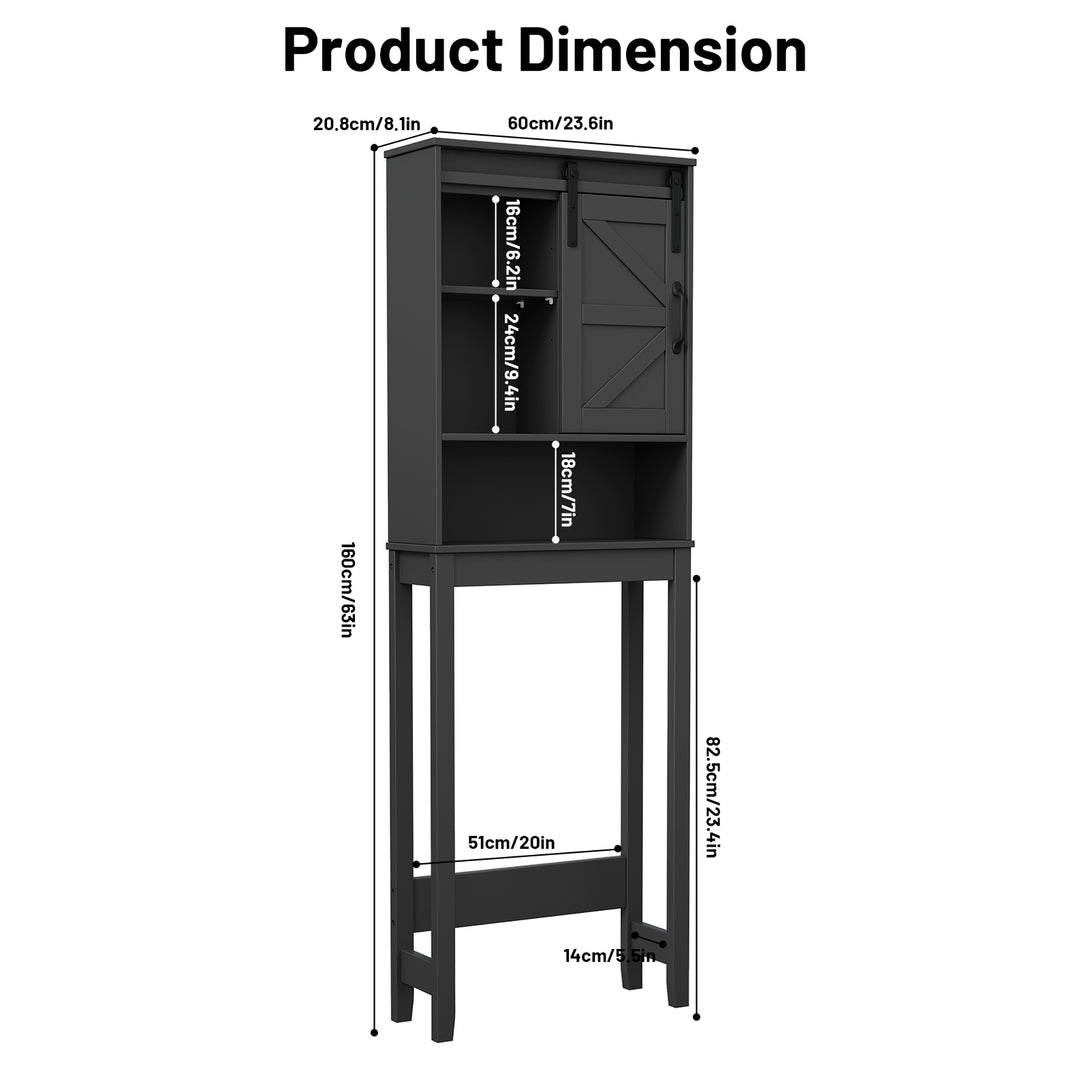 Over The Toilet Storage Shelves, Farmhouse Storage Shelves Over Toilet with Sliding Barn Door & Adjustable Shelves