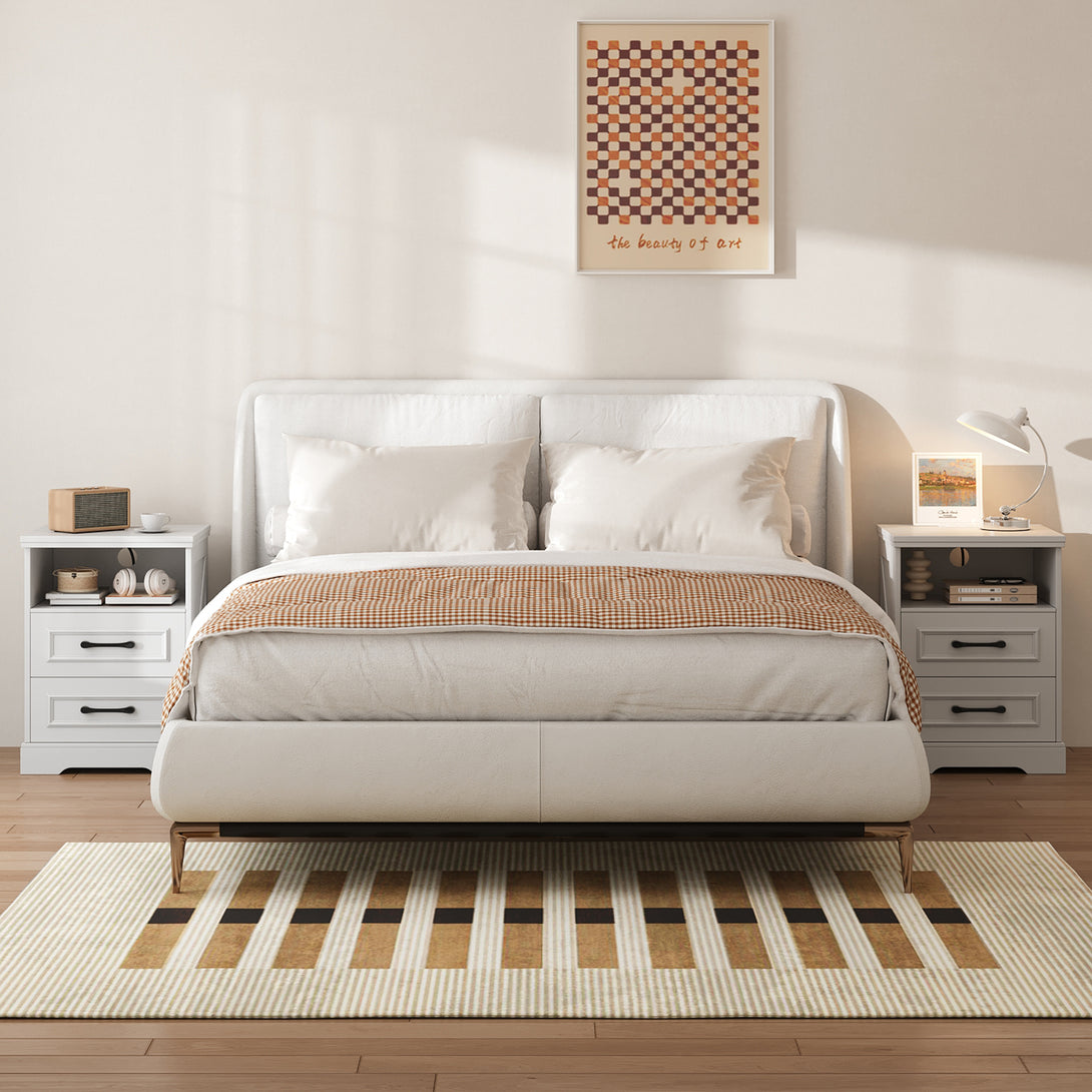 Nightstand with Charging Station, Farmhouse Nightstands with 2 Drawers Storage Side Table Bedside Cabinet for Bedroom Living Room