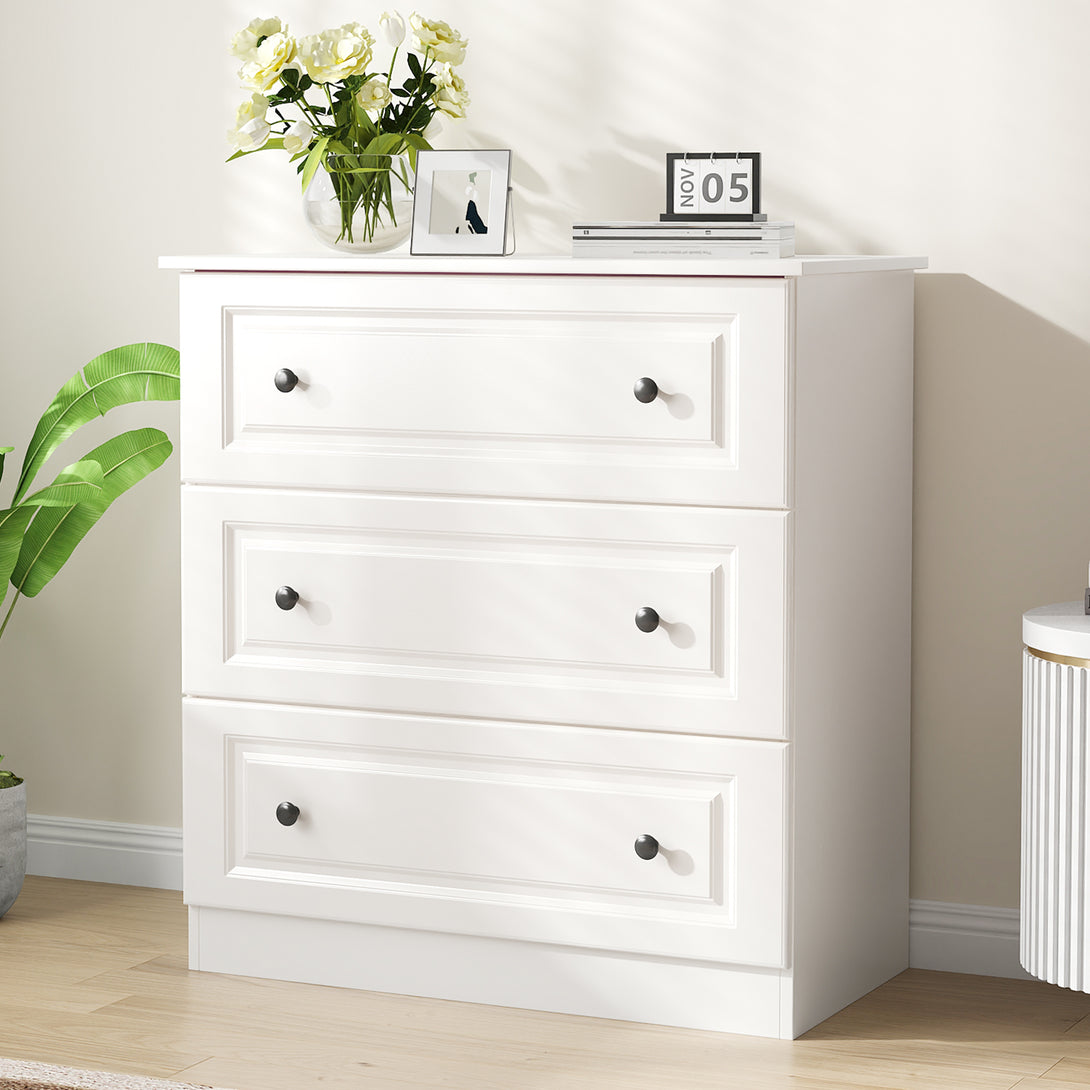 IDEALSOUL Dressers for Bedroom, 3 Drawer Dresser, White Dresser with Large Storage Space for Living Room, Chest of Drawers for Bedroom