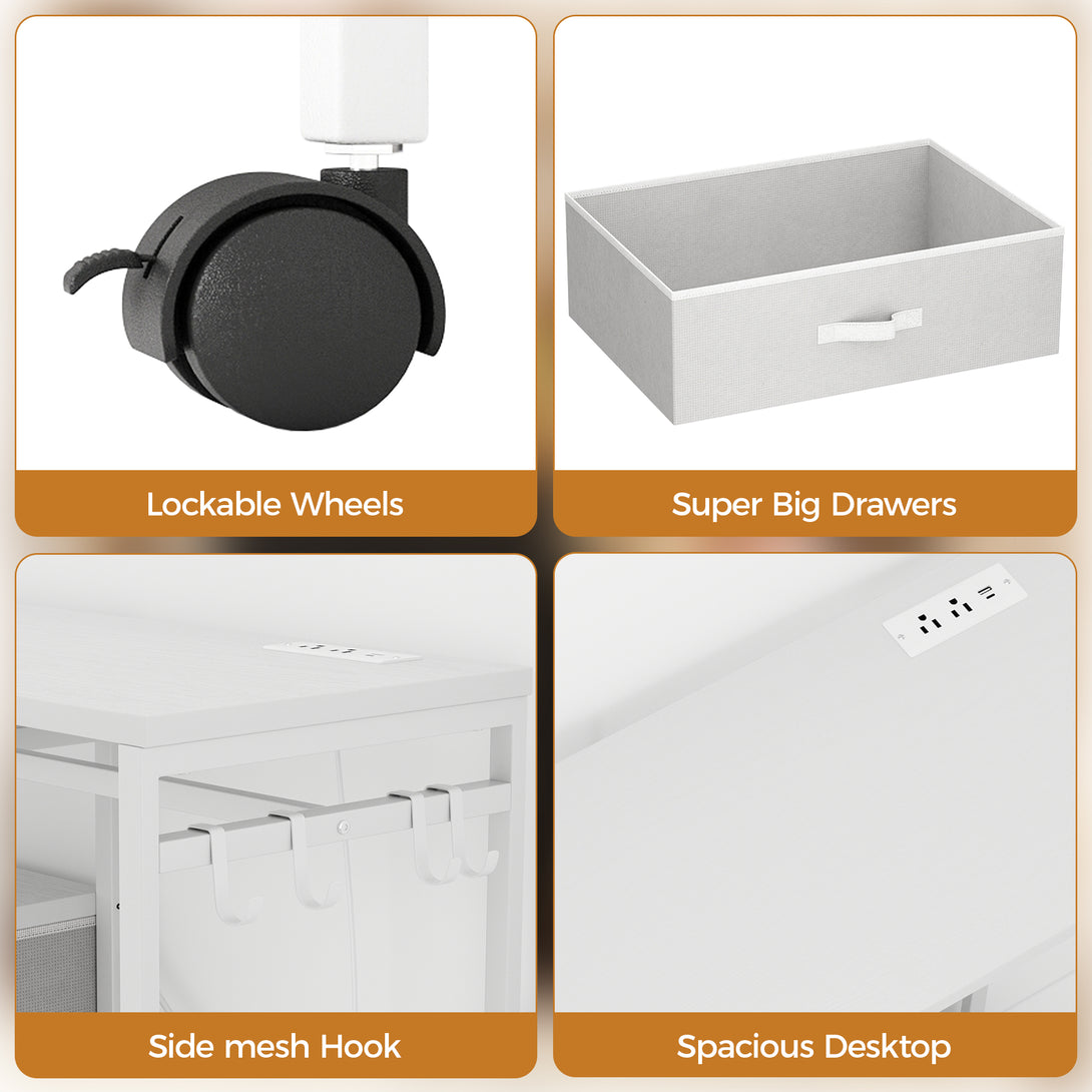 Dresser with Hanging Rack, Bedroom Dresser with Hanging Rack Chest of Drawers with Fabric Drawers & LED Lights & Charging Station, Rust Brown