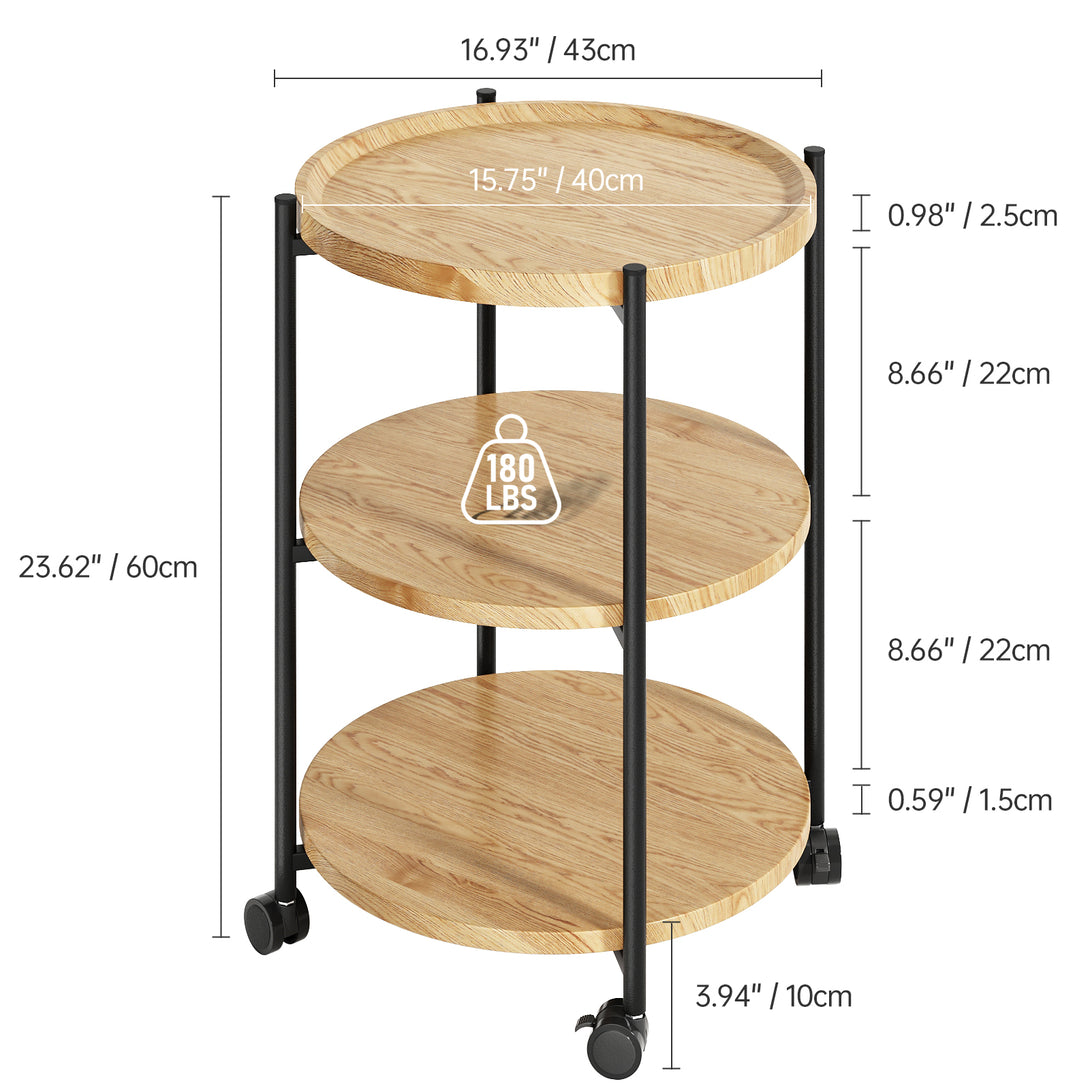 End Side Table, 3-Tier Coffee Table Small Round Table, Narrow Nightstand for Living Room Bedroom Outdoor