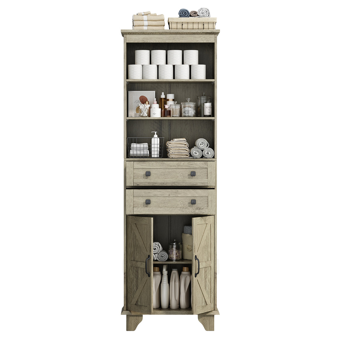 IDEALSOUL Tall Bathroom Storage Cabinet, 72" Farmhouse Storage Cabinet with 2 Drawers, Adjustable Shelves & Barn Door, Cabinet for Bathroom, Living Room, Kitchen