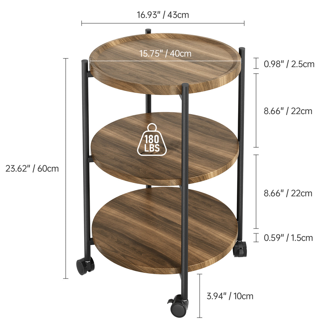 End Side Table, 3-Tier Coffee Table Small Round Table, Narrow Nightstand for Living Room Bedroom Outdoor