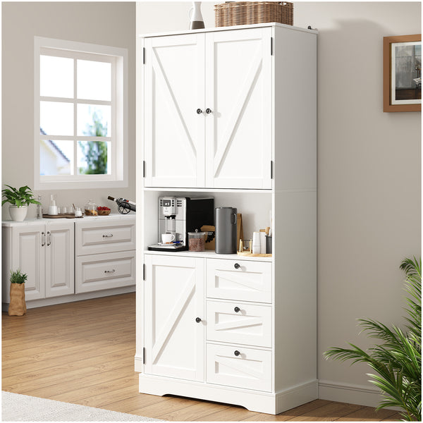 Pantry Storage Cabinet, White Kitchen Storage Cabinet with Doors and Shelves, 72”H Pastoral Style Wooden Pantry Cabinet for Kitchen, Living Room, Bathroom