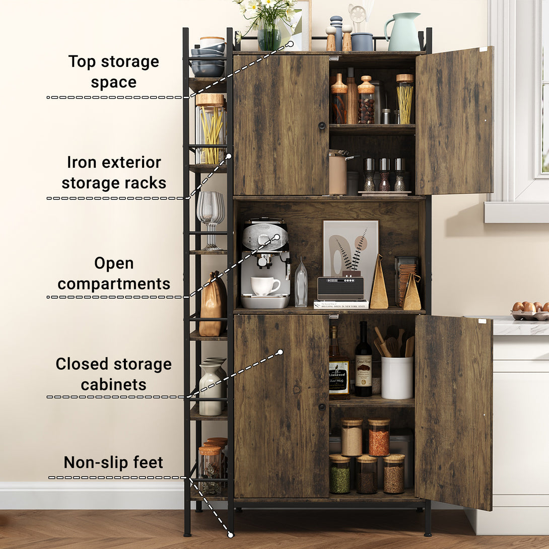 IDEALSOUL Pantry Storage Cabinets,70.8" Kitchen Pantry Cabinet with Side Shelf,2 Doors and 3 Shelves