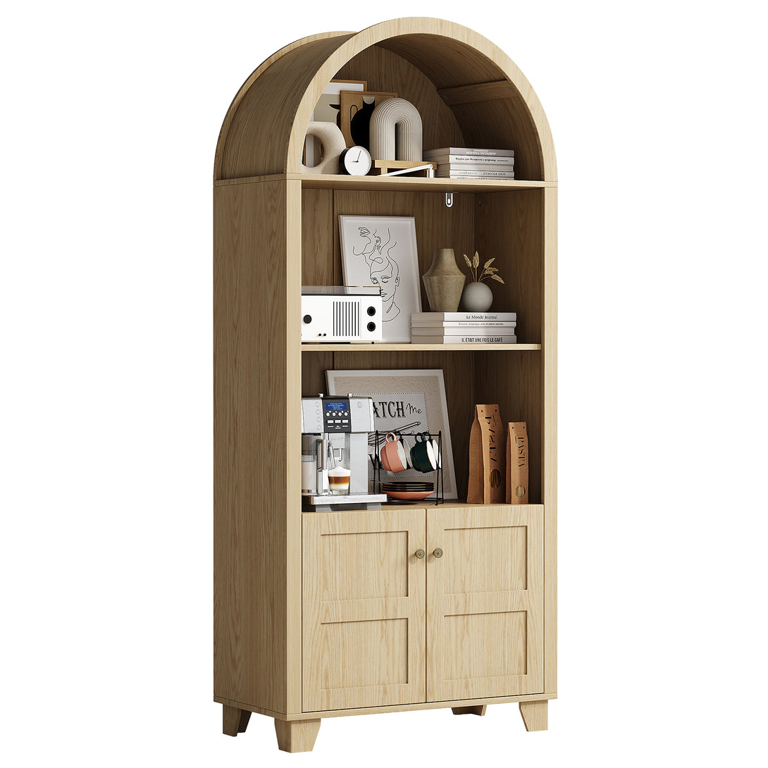 IDEALSOUL Arched Cabinet, 70-Inch Kitchen Pantry Storage Cabinet, Open Shelf Storage Cabinet with 2 Doors and 5 Shelves