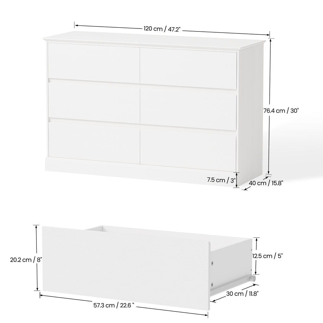 White Dressers Bedroom Dresser 6 Drawer Storage Chest of Drawers