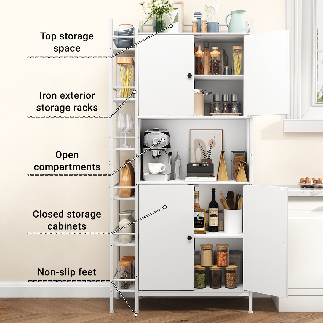 IDEALSOUL Pantry Storage Cabinets,70.8" Kitchen Pantry Cabinet with Side Shelf,2 Doors and 3 Shelves