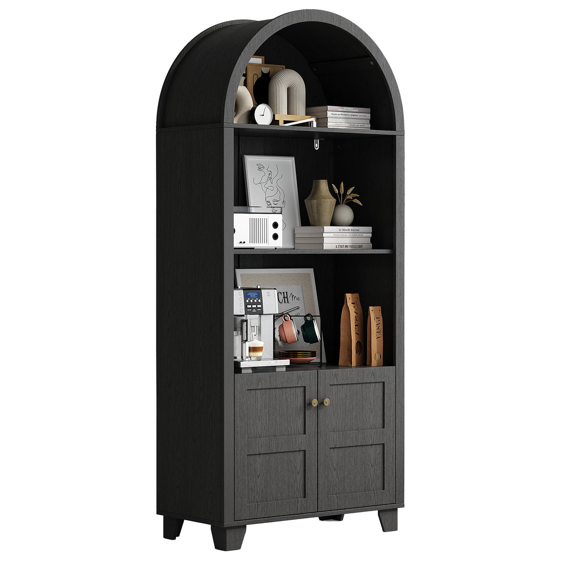 IDEALSOUL Arched Cabinet, 70-Inch Kitchen Pantry Storage Cabinet, Open Shelf Storage Cabinet with 2 Doors and 5 Shelves