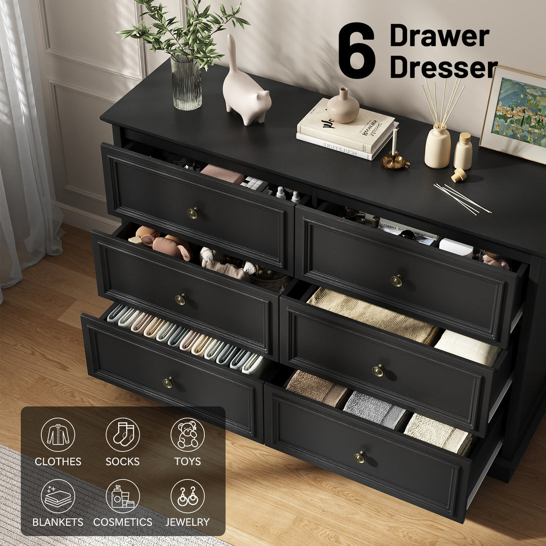 IDEALSOUL Dresser,6 Drawer Dresser for bedroom,Retro Wood Storage dresser for Living Room